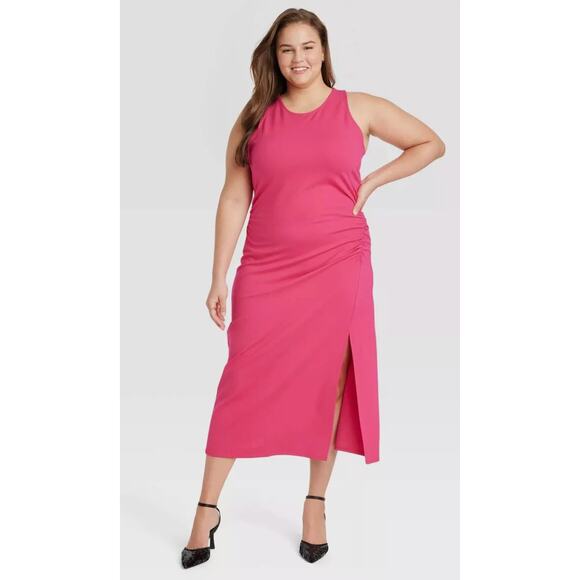 A New Day Midi Rouched Tank Dress Pink Plus Size 2X - Picture 1 of 11